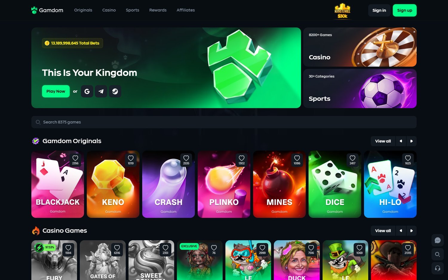 Gamdom website screenshot