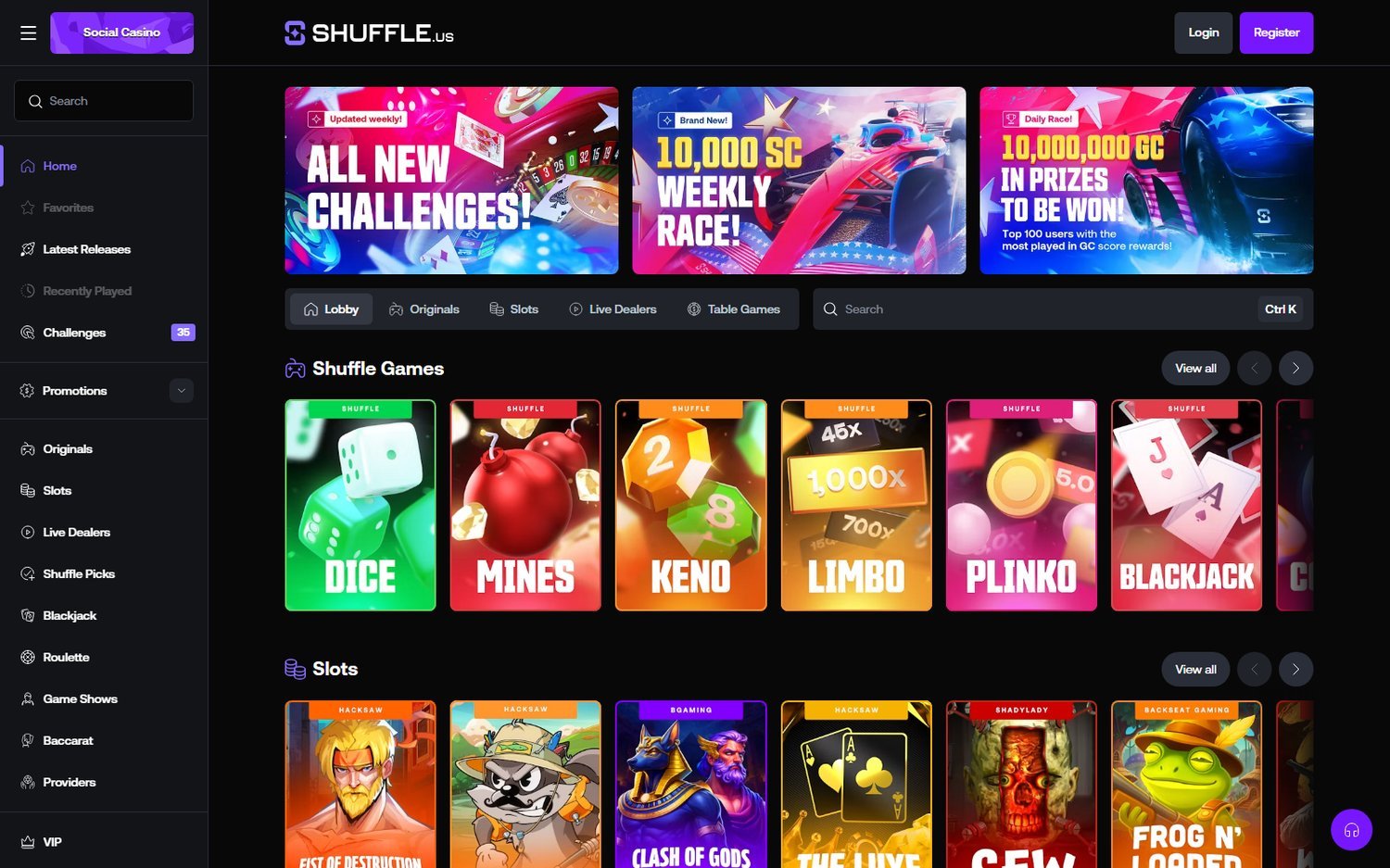 Shuffle.us website screenshot
